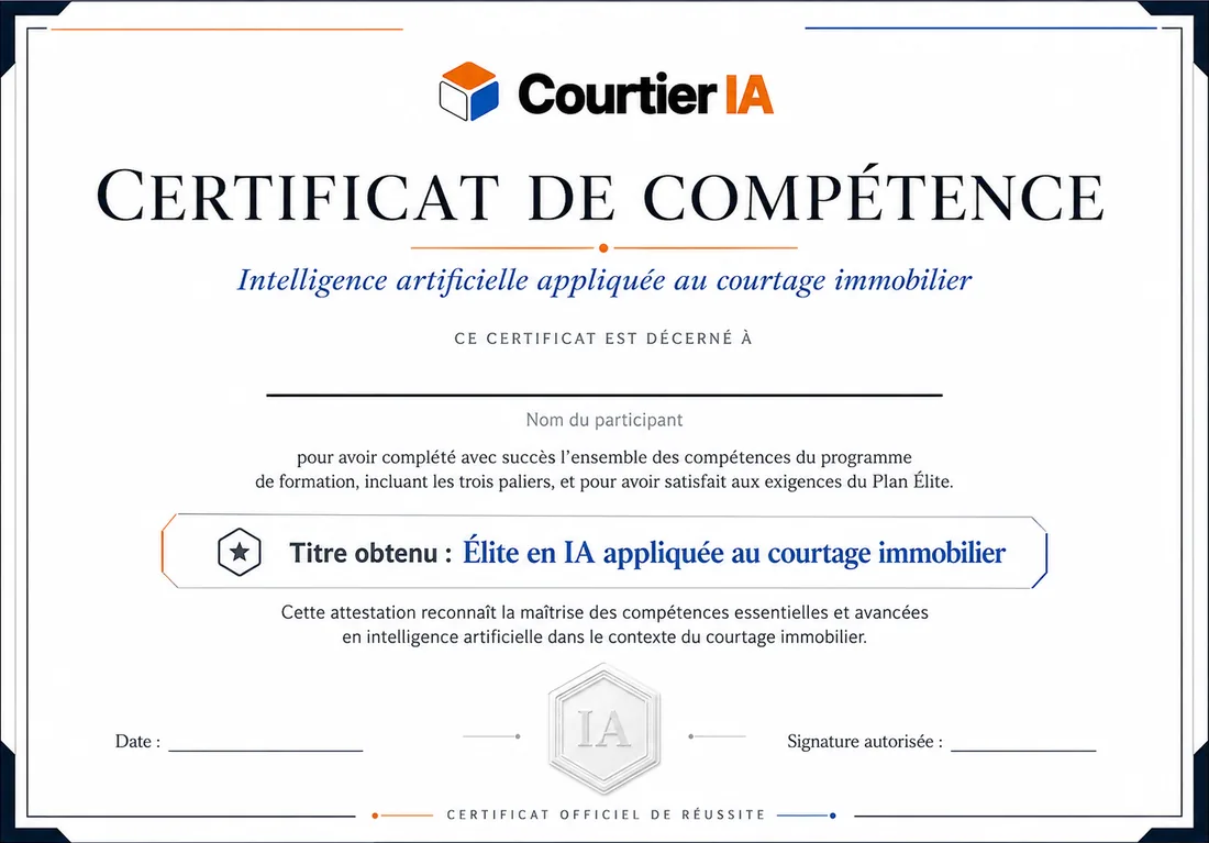 Certificat de compétence — Intelligence artificielle appliquée au courtage immobilier